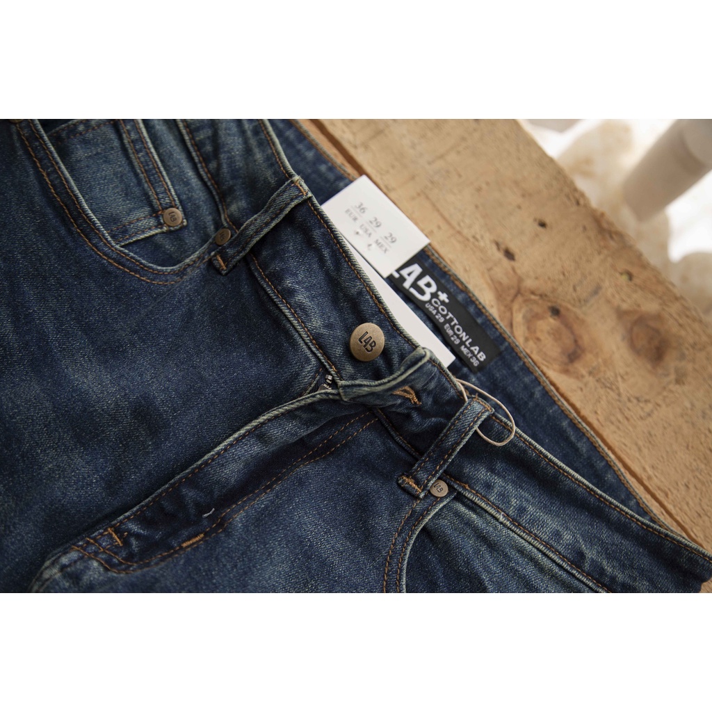 Quần jean nam LAB+ COTTONLAB màu xanh đậm, quần bò chất co dãn, from slimfit cao cấp LAB230201