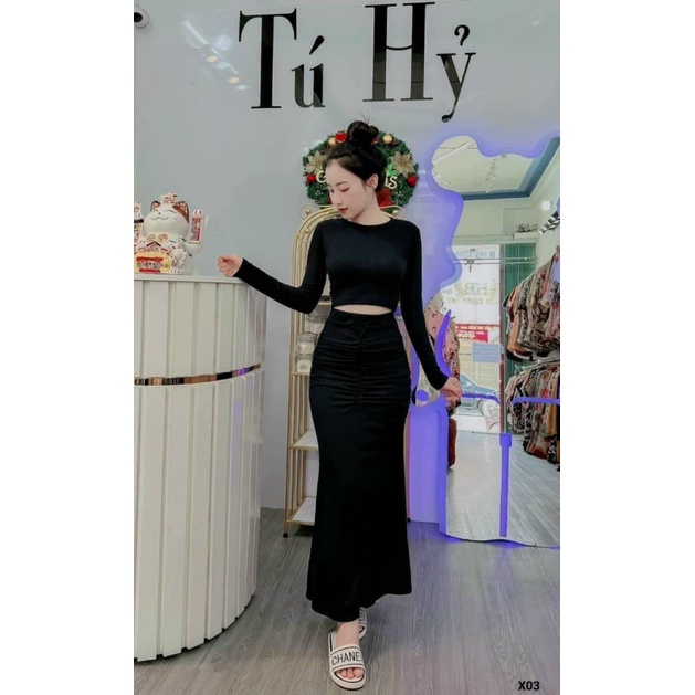 SET VÁY THUN GÂN ÁO TAY DÀI ÔM BODY MIX CHÂN VÁY DÀI CỰC SANG CHẢNH ĐI CHƠI DỰ TIỆC MẪU MỚI CỰC HOT TKT