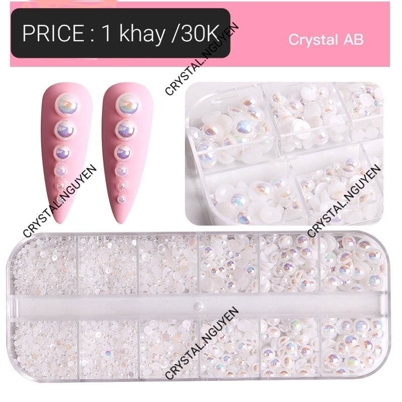 KHAY  HẠT TRAI NỮA  ĐÍNH NAILS -  TRAI TRẮNG  VÀ TRAI TRẮNG AB