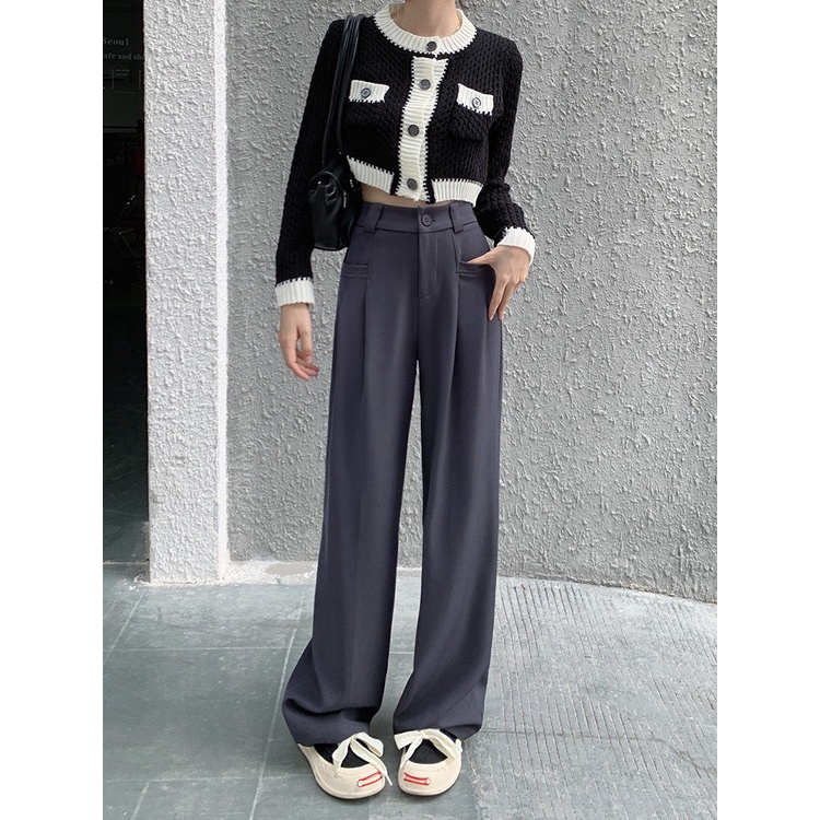 Quần Culottes Ống Rộng Nữ Thiết Kế Túi Vuông Suông Dài Lưng Cao Khóa Trước 1 Khuy Chất Tuyết Mưa Vitex Cho nữ