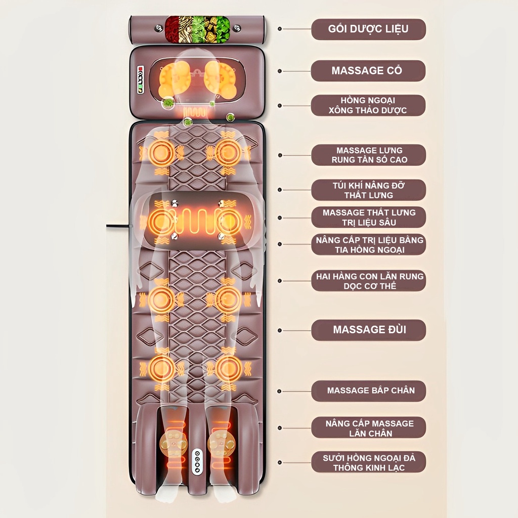 Đệm massage toàn thân có đèn sưởi hồng ngoại kèm điều khiển Da Pu cao cấp siêu bền