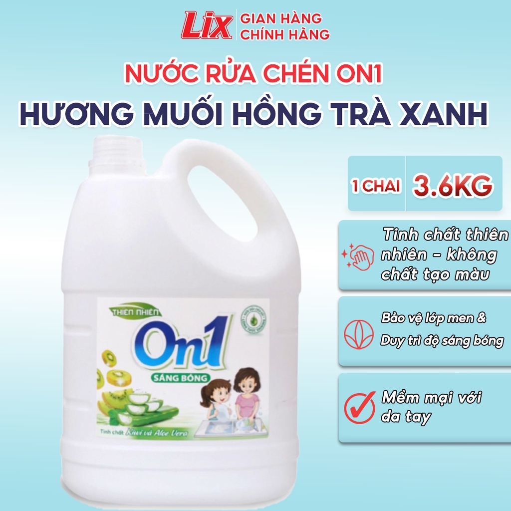 Nước rửa chén On1 hương kiwi và aloe vera 3.6kg, gel rửa bát sạch bóng vết dầu mỡ N5008 - Lixco Việt Nam