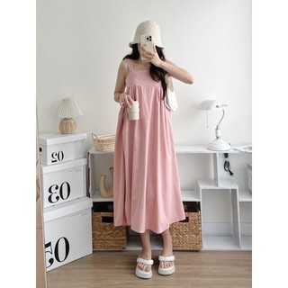 Đầm midi 2 dây bảng (ảnh thật/ có sẵn)