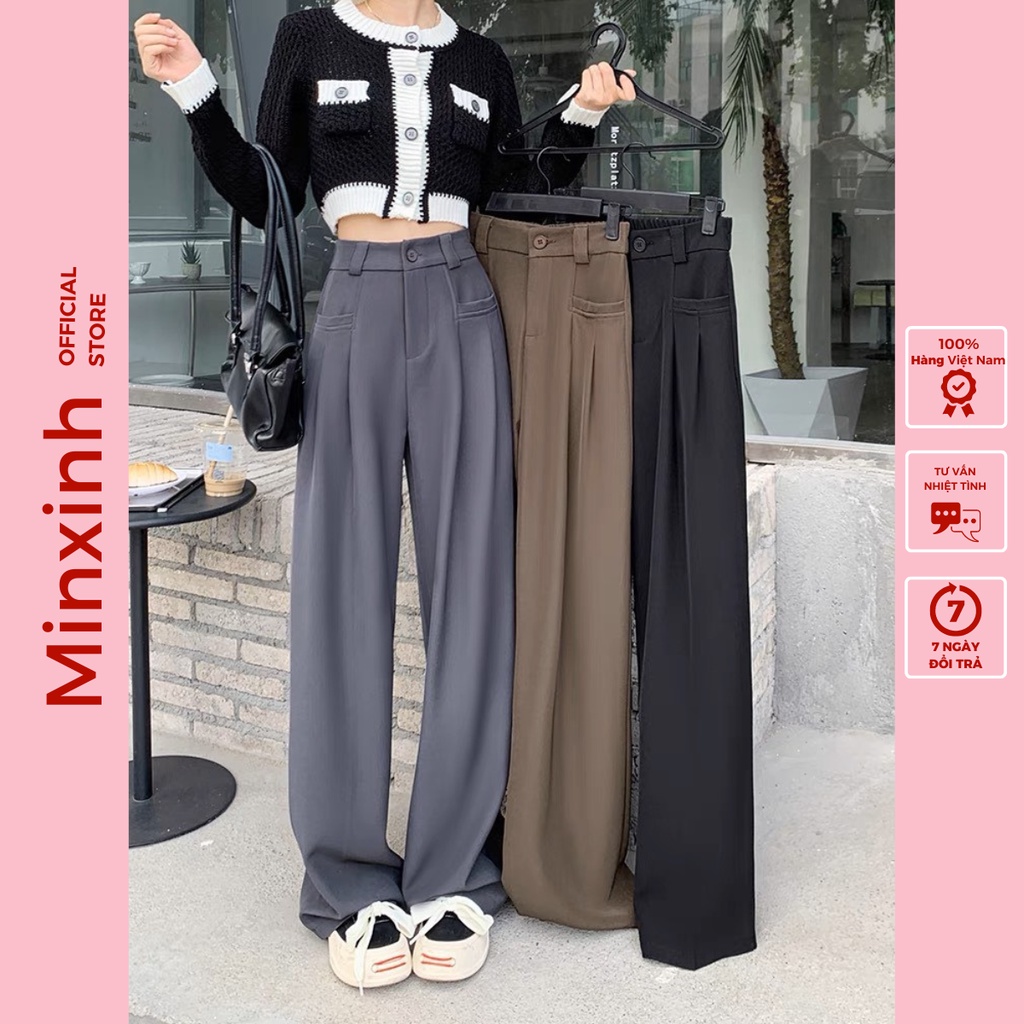 Quần Culottes Ống Rộng Nữ Thiết Kế Túi Vuông Suông Dài Lưng Cao Khóa Trước 1 Khuy Chất Tuyết Mưa Vitex Cho nữ