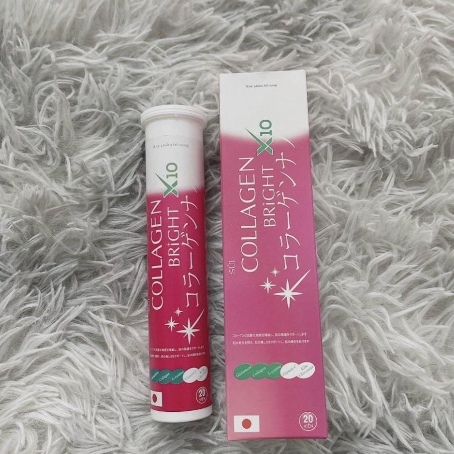 Sủi Collagen bright x10 nhung hươu, lựu đỏ, cam vàng giúp trắng sáng da toàn thân, mịn màng - 20 viên