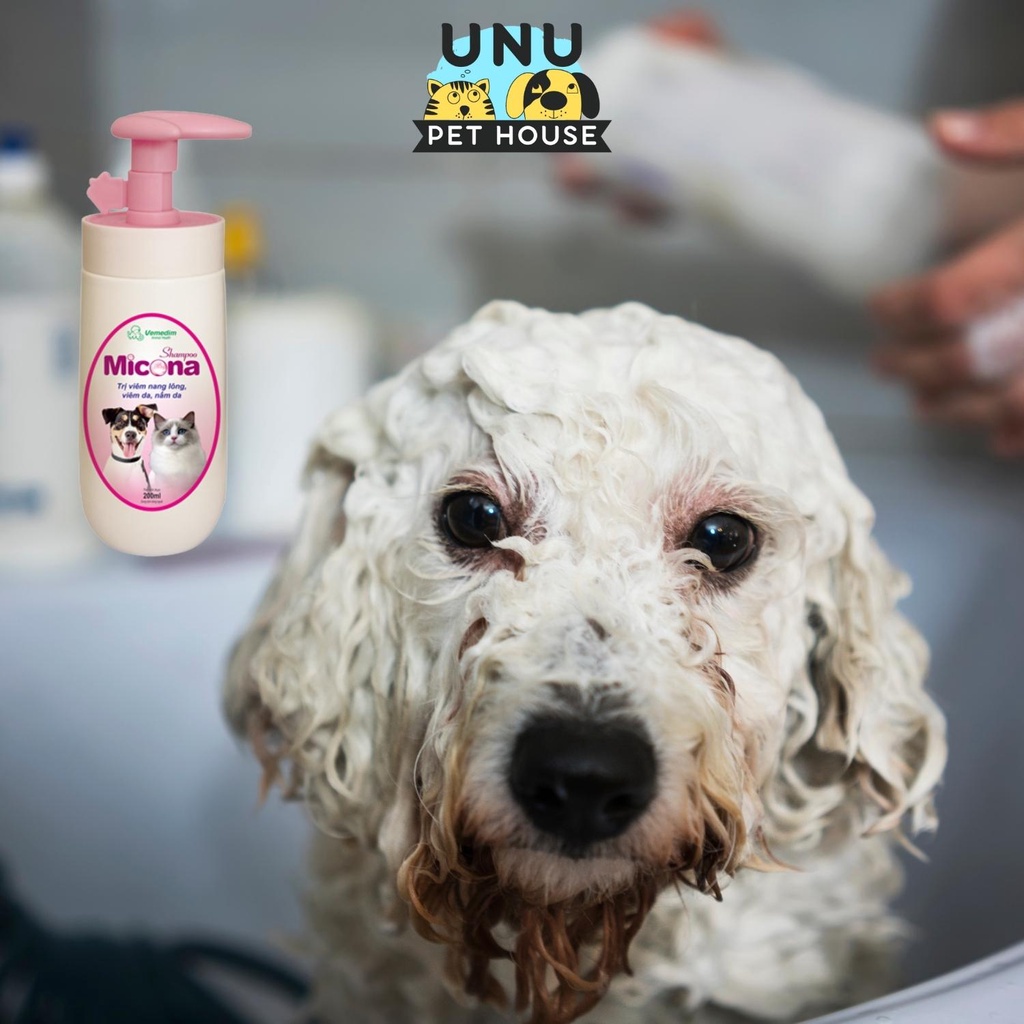 Sữa tắm cho chó mèo MICONA ngăn ngừa nấm, viêm da, viêm nang lông, giảm rụng lông, giảm mùi hôi, chai 200ml – UNU Pe