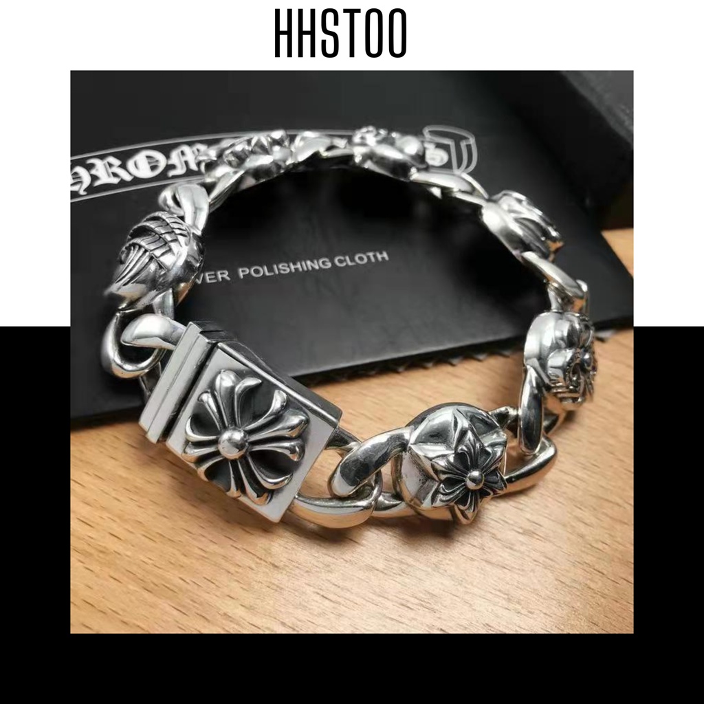 Vòng tay nam nữ , Lắc tay Chrome Heart Bạc Thái S925 , Dạng xíchHọa tiết hoa văn cổ xen lẫn Mã VT6 [ĐƯỢC TRẢ GIÁ]
