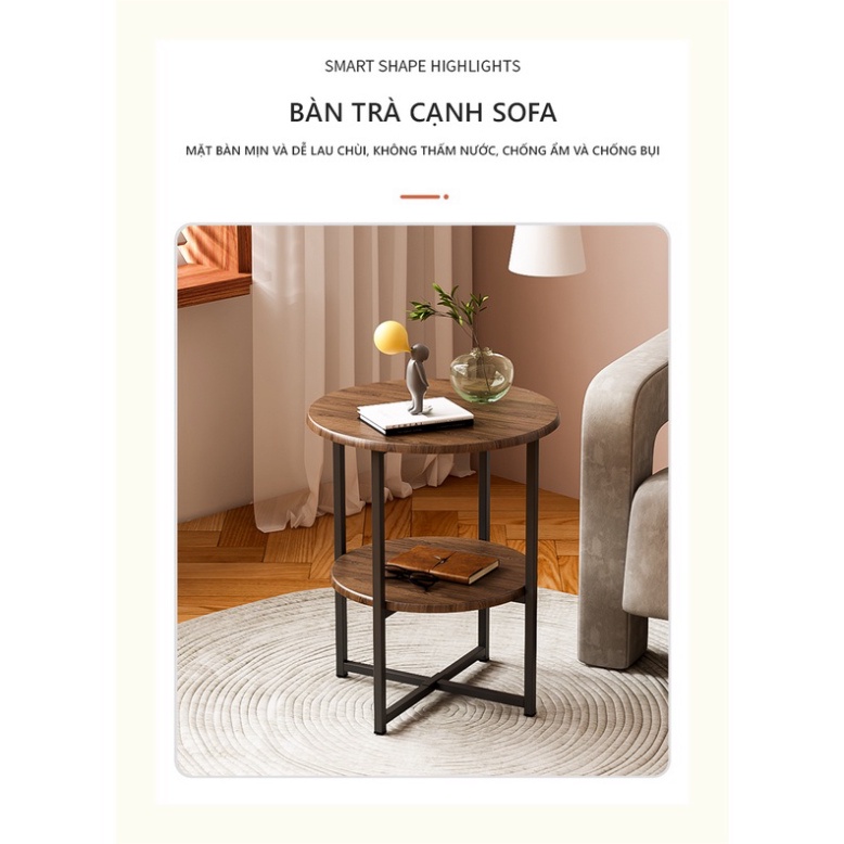 Bàn trà 2 tầng chân sắt bắt chéo - GM84