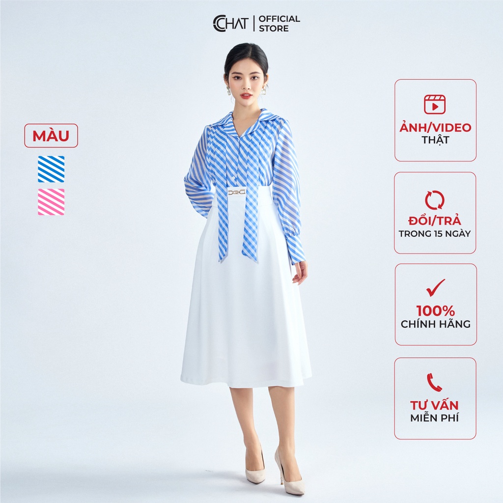 Áo Sơ Mi Nữ 𝐂𝐂𝐇𝐀𝐓 Cổ Ve Họa Tiết Suông Chất Voan Cao Cấp Mềm Mịn 13SDV5002ST