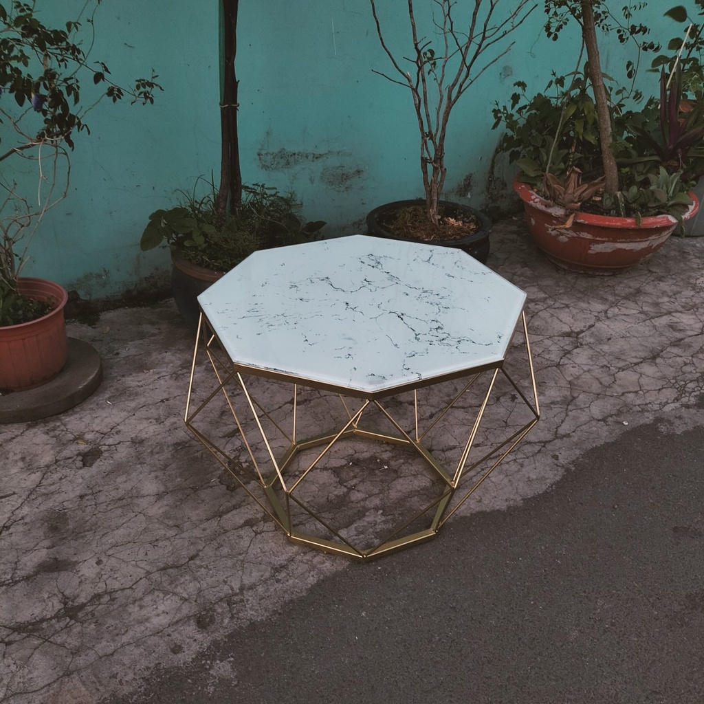 Bàn sofa cao 45cm  - Bàn kim cương kính cường lực sơn tĩnh điện