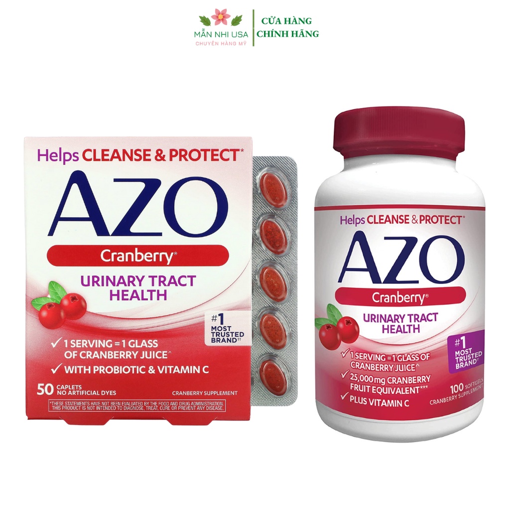 Viên uống AZO đỏ hỗ trợ bàng quang và tiết niệu khỏe mạnh AZO Cranberry Urinary Tract Health 50 viên