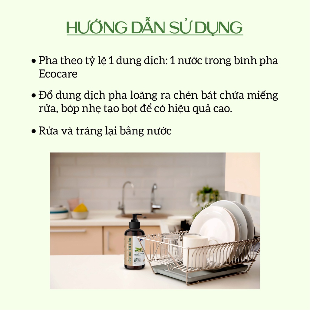 Nước Rửa Chén Hữu Cơ Bồ Hòn Hương Cam ECOCARE 4000ml Mềm Dịu Da Tay, An Toàn Cho Trẻ Nhỏ