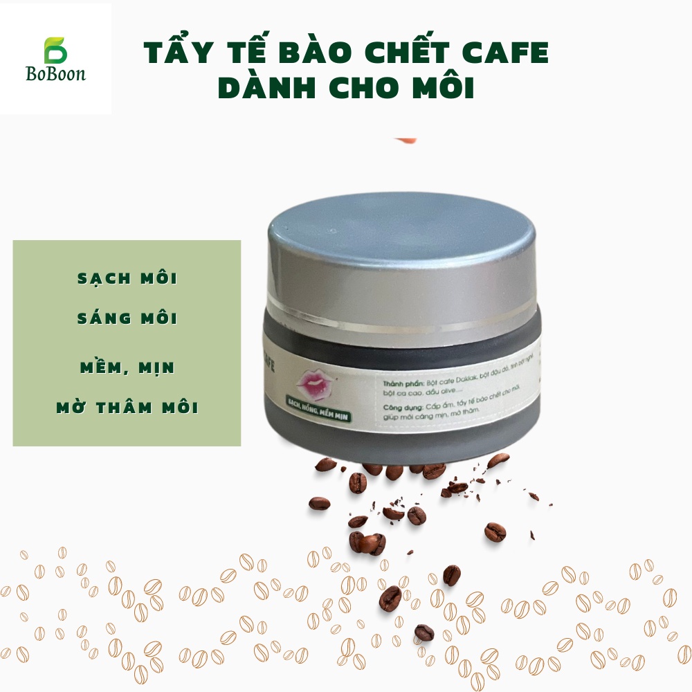 Tẩy tế bào chết môi cafe và dừa Boboon làm sạch, mềm mịn như nhung, mờ thâm môi