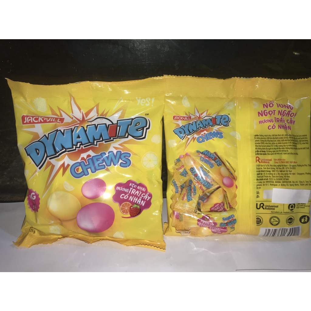 Kẹo Nhai vàng hương trái cây 3 Viên Dynamite Chews Candy (Gói 125g)