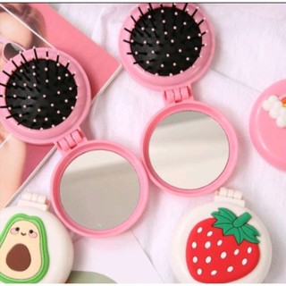 lược gương Cầm Tay cute -lược có gương phía sau tích hợp massage tiện lợi  - lược gỡ rối