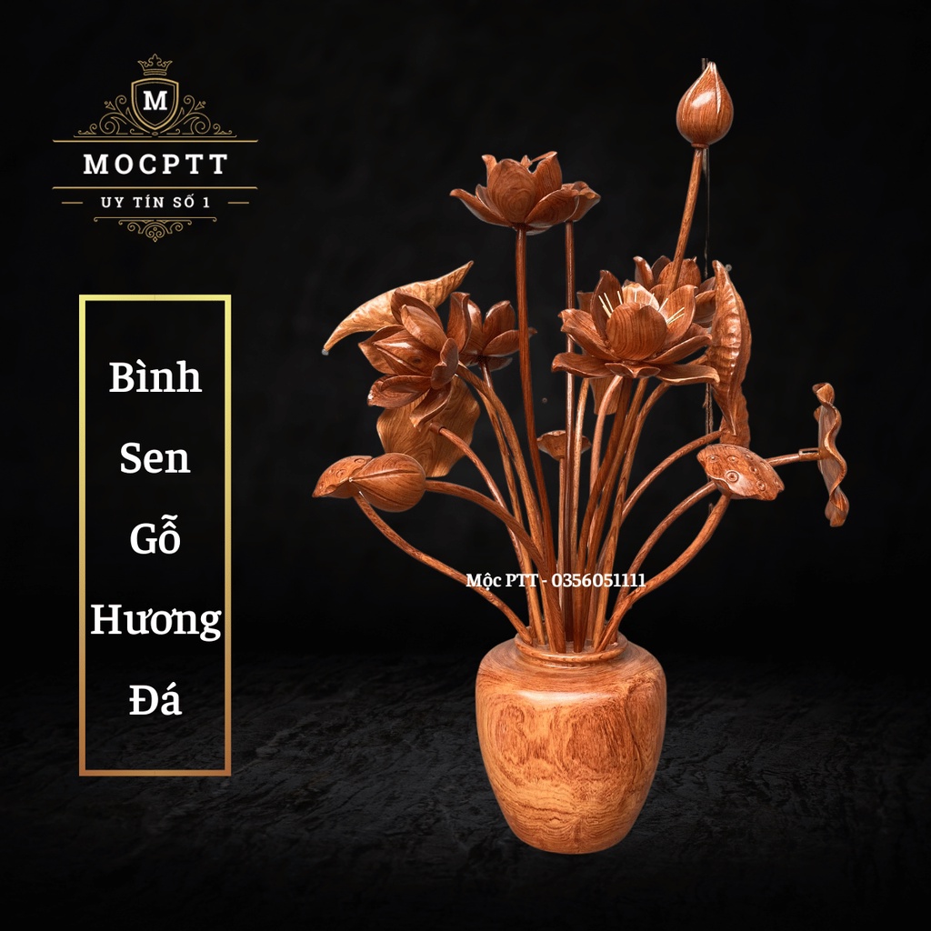 Bình Hoa Sen gỗ Hương đá nhập khẩu 11 13 15 17 Cành đồ trang trí , đồ thờ cúng