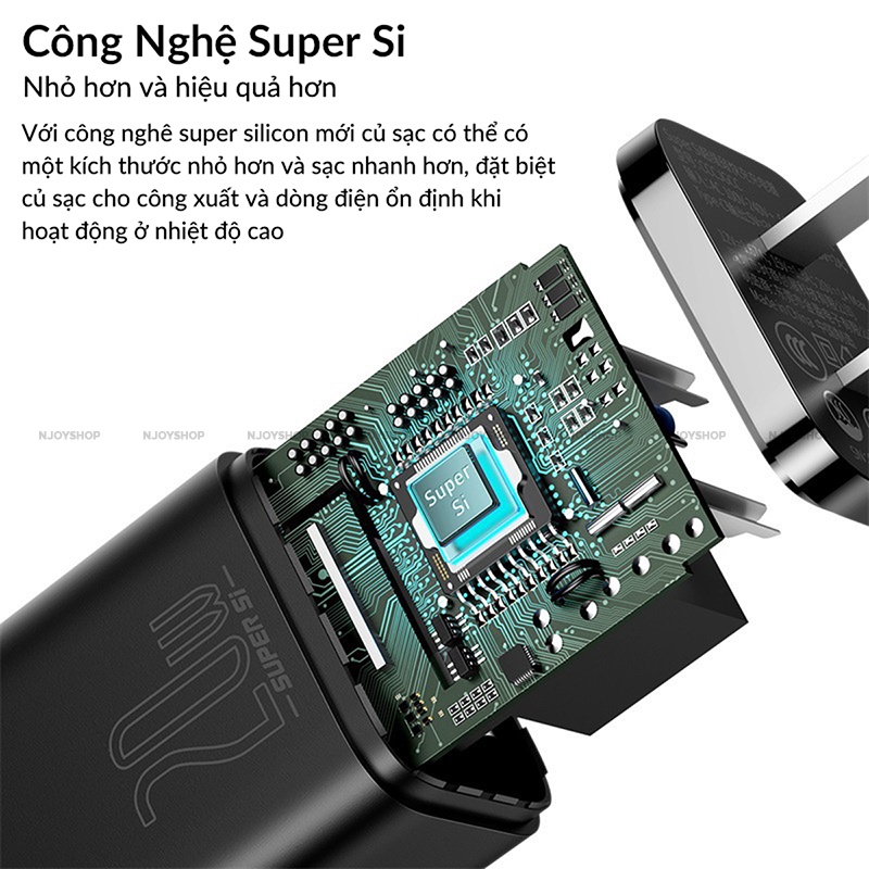 Củ Sạc Nhanh 20w Siêu Nhỏ Chân Cắm Type C Cho Điện Thoại IP11/12/13/14 Series Baseus Super Si Njoyshop