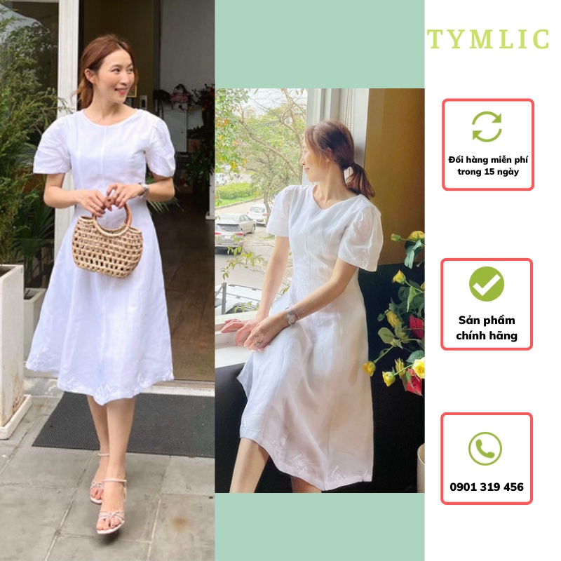 Đầm Linen Tưng Premium Dáng Xòe Màu Trắng TYMLIC