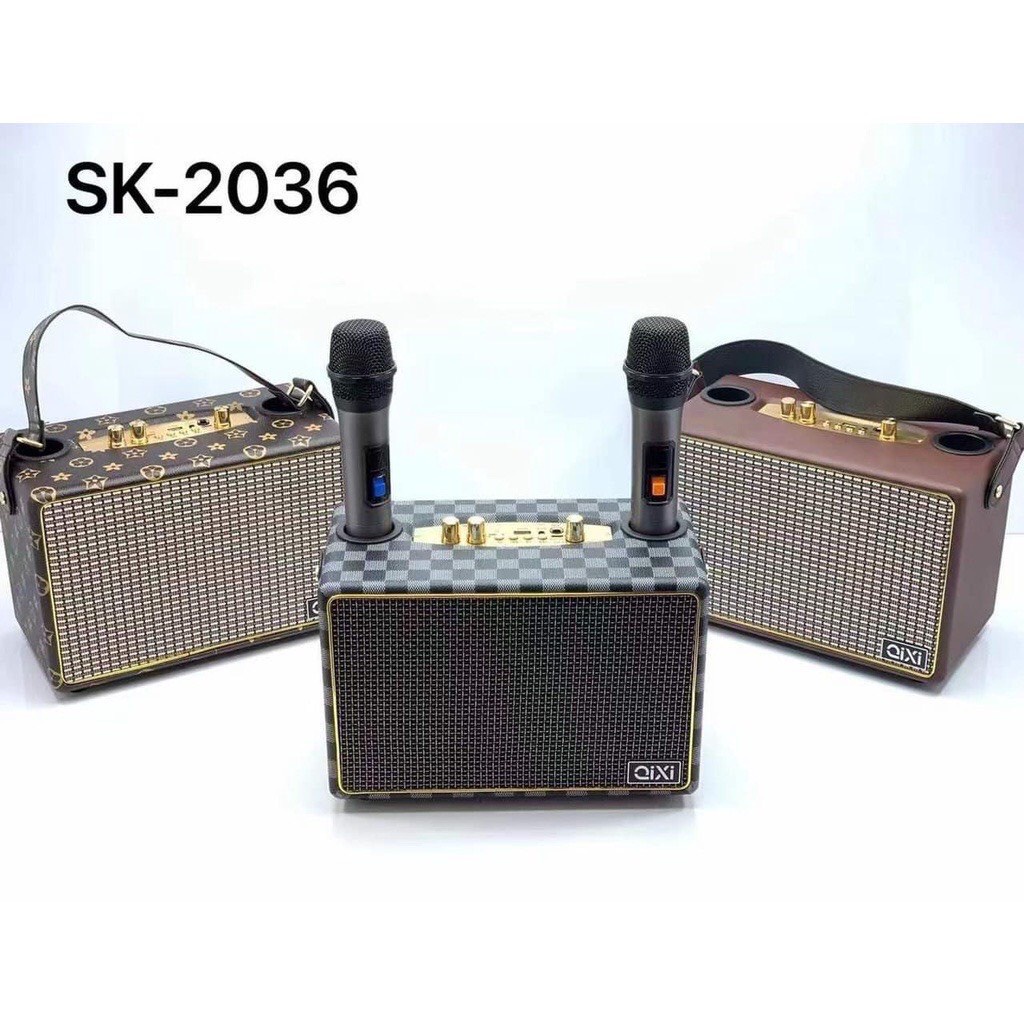 Loa Bluetooth SK-2036 , Có Sẵn 2 Micro Không Dây , Hát Karaoke Nghe Nhạc Bass mạnh