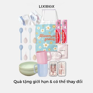 Bát tô, thìa ăn, kem đánh răng, 2 vớ, 2 cốc nước, bịt mắt ngủ, set làm móng, túi