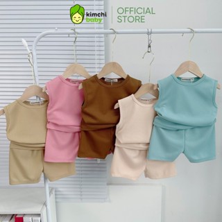 Bộ Ba Lỗ Bé Trai, Bé Gái KIMCHIBABY Vải Tổ Ong Bảng Màu Pastel