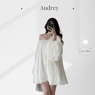 V016 Váy tơ hai lớp tay bồng trễ vai chun AUDREY