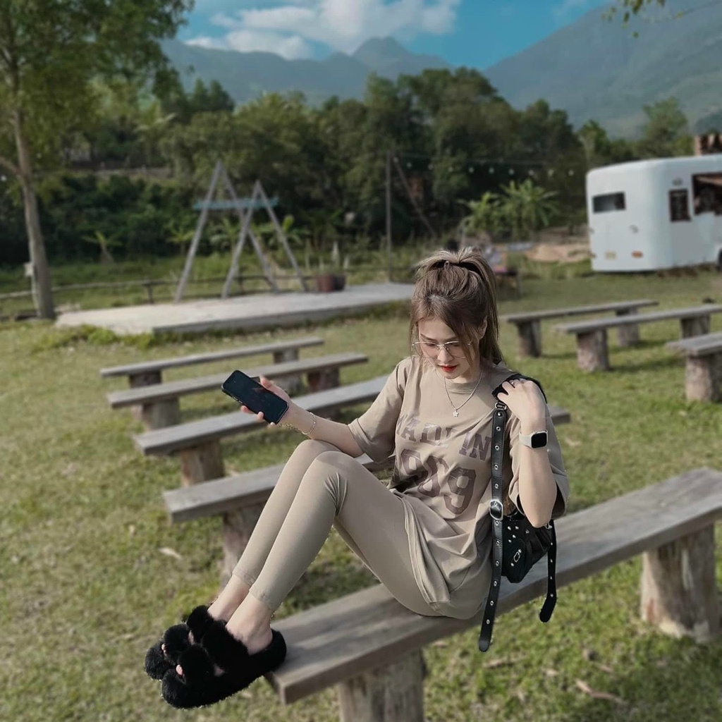 [3,3 Sales Freeship] Set áo thun from rộng in chữ phối quần dài ôm , set bộ in hot trend tay ngắn đi chơi năng động dx