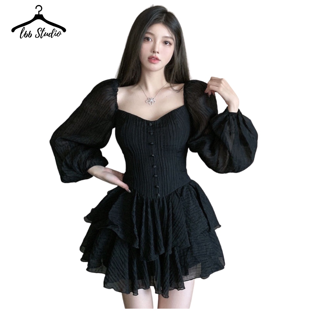 Đầm dự tiệc váy công chúa trễ vai tiểu thư bánh bèo nữ L66studio dáng chữ A tay phồng đi chơi V14