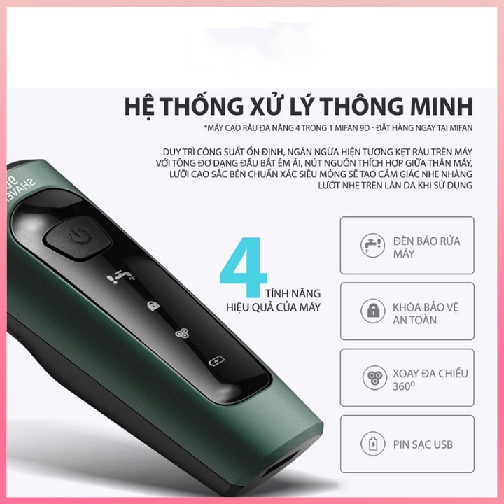 Máy Cạo Râu 9D 4 in 1 SHAVER Kèm 6 Phụ Kiện Cao Cấp, 3 Lưỡi Mini Siêu Bền, Lưỡi Xoay Đa Chiều, Bảo Hành 12 Tháng CR9D