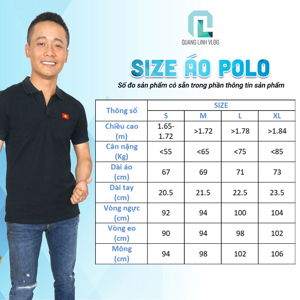 Áo Polo thêu Logo xanh Quang Linh - 100% Cotton Cá Sấu.