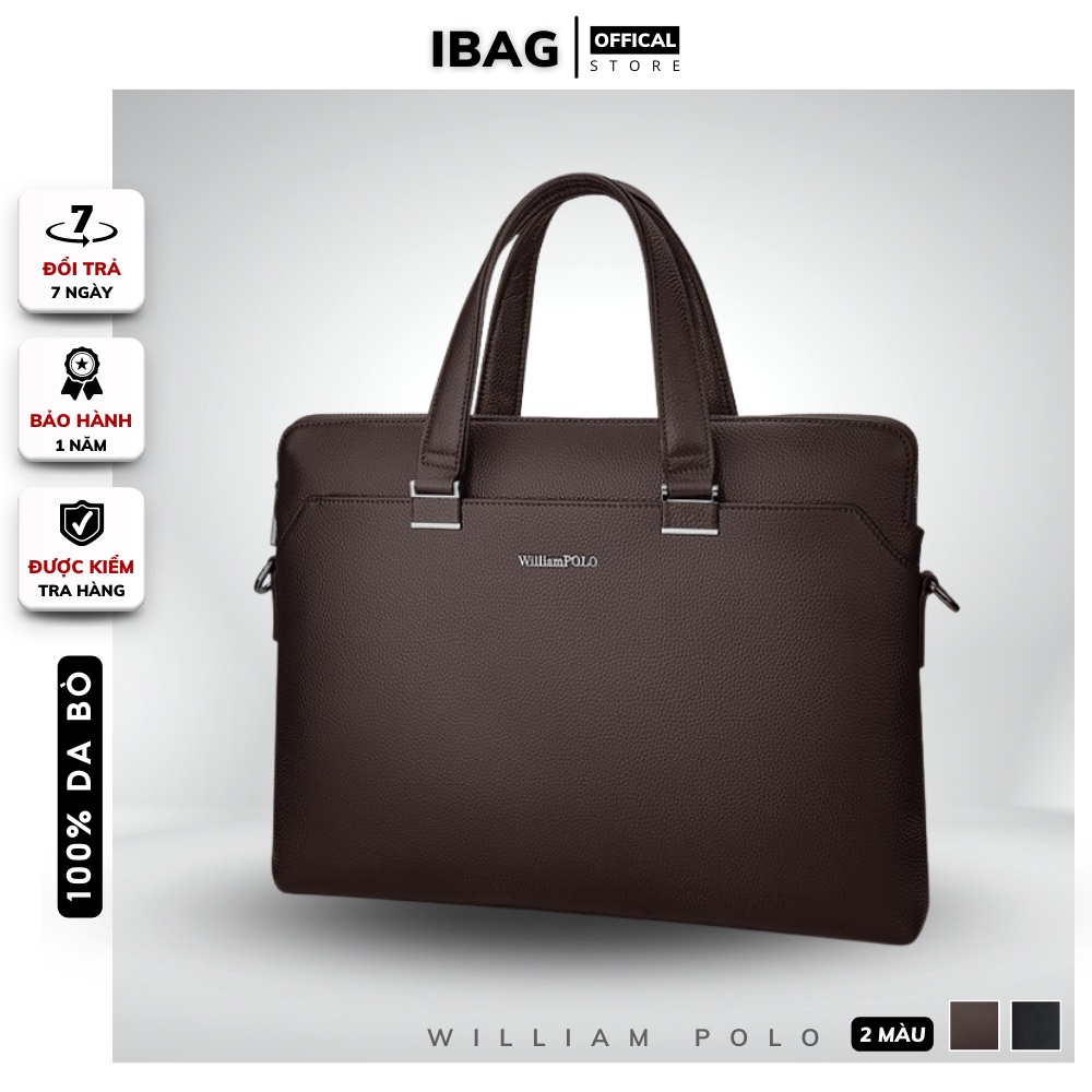 Cặp da công sở chính hãng William PoLo chất liệu da bò cao cấp cặp văn phòng đựng laptop 14 inh chống thấm nước- 𝑰𝑩𝑨𝑮