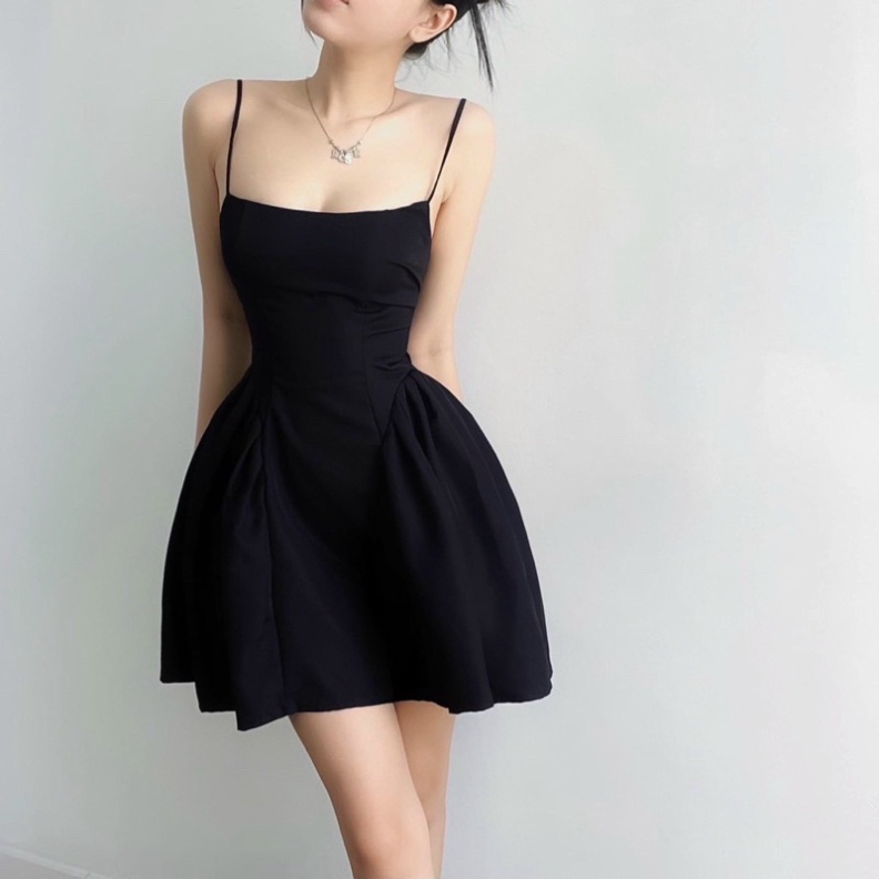 Đầm Hai Dây Xoè Nhúng Eo Cá Tính Kèm Ảnh Thật  CC032