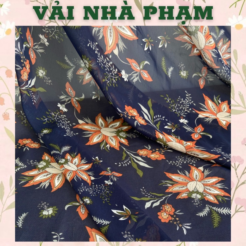 VOAN LỤA HỌA TIẾT HOA TO NỀN XANH ĐEN-KHỔ 1.5M-VẢI NHÀ PHẠM