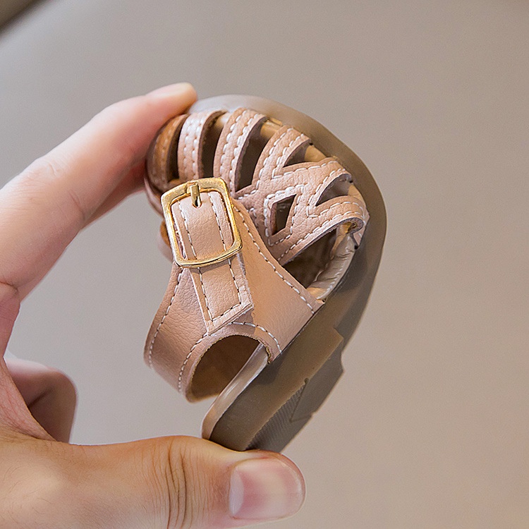 Dép sandal tập đi bé gái siêu mềm 0-3 Tuổi, mũi rọ dễ thương chống trơn trượt quai dán