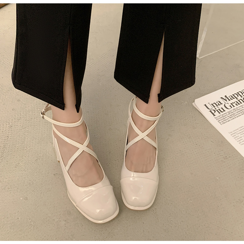 Sandal Cao Gót 5 Phân Bít Mũi Quai Chéo