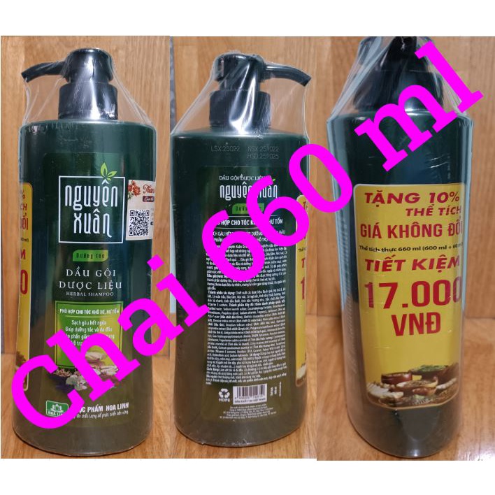 Dầu Gội Dược Liệu Nguyên Xuân dưỡng tóc 600ml+tặng 60ml(Dành cho tóc hư tổn)
