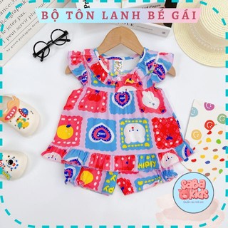Đồ Bộ Chất Tole Lanh Nút Vai SABAKIDS Tôn Lanh Mặc Nhà Xinh Xắn Mỏng Mát Cho Bé Gái