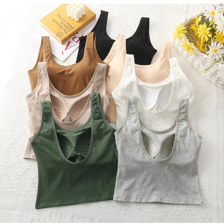 Áo hai dây lưng chữ U croptop có đệm ngực nâng đỡ vải Cotton tự nhiên co giãn tốt thoáng mát mã VAA0376