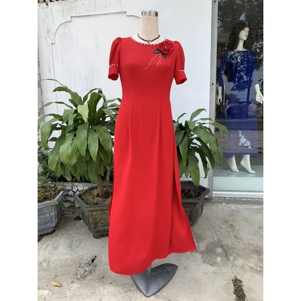 ⚡ Áo dài đính ngọc phối hoa hồng thời trang thiết kế