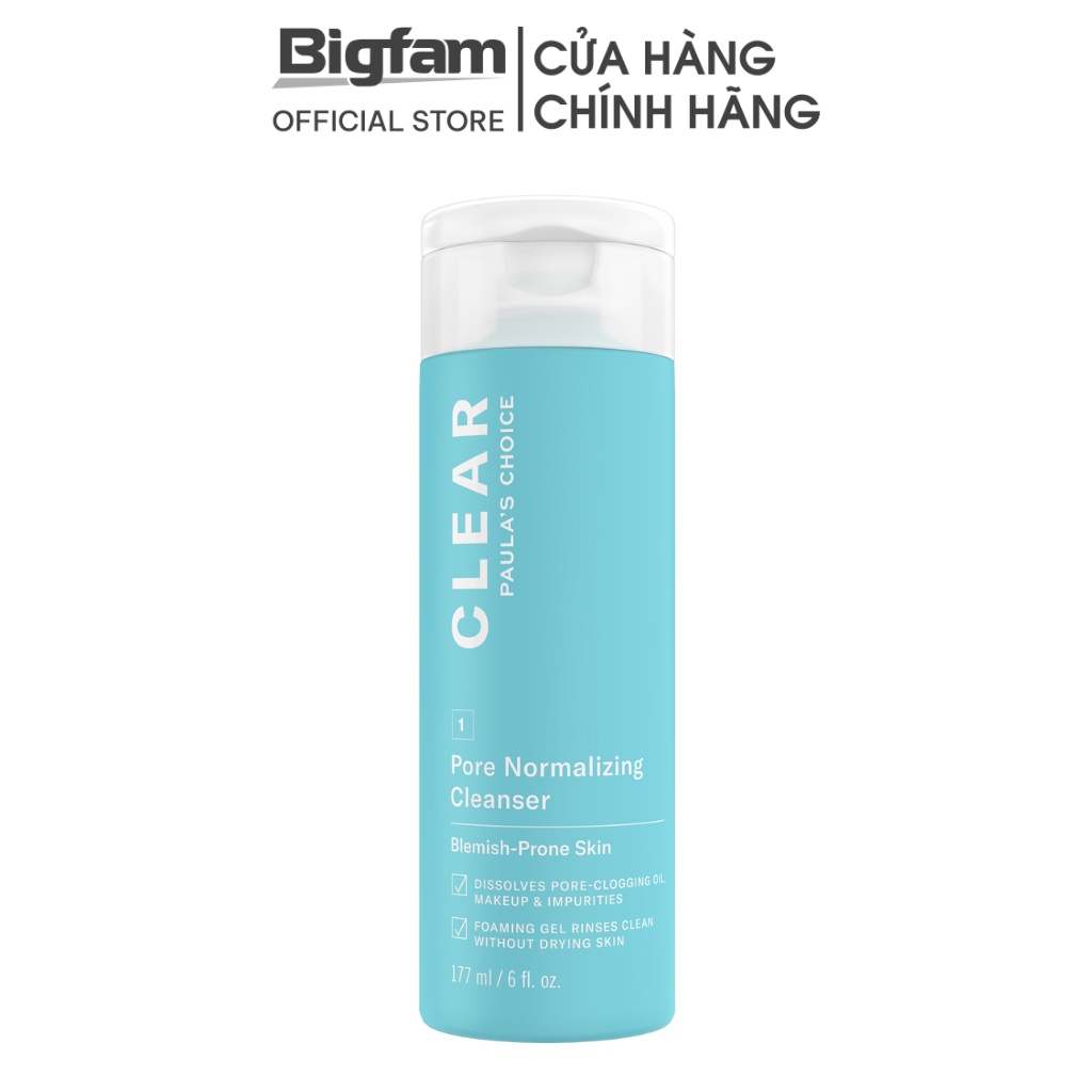 Sữa rửa mặt dành cho da dầu mụn và thu nhỏ lỗ chân lông Paula's Choice Clear Pore Normalizing Cleanser 177ml