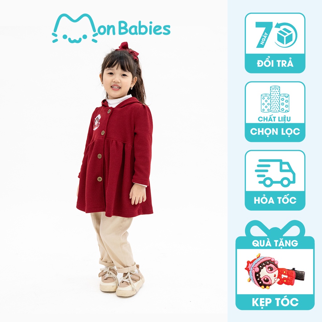 Áo khoác babydoll bé gái cài cúc chất liệu nhung tăm và len xinh xắn MonBabies AKG22W013