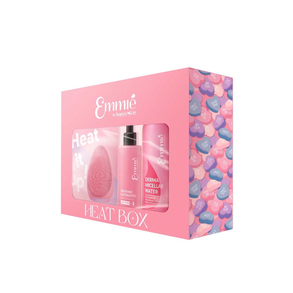 Limited Box : Máy Rửa Mặt SONIC HEAT + Gel Rửa Mặt BHA + Nước Tẩy Trang + Bông Tẩy Trang 20M+ Băng Đô Emmié by HappySkin