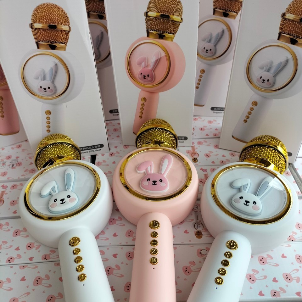 Micro karaoke Bluetooth Kèm Loa Không Dây X6 Hình Thỏ Đáng Yêu đèn led nhấp nháy Âm Thanh Trầm Ấm Hát Hay Bắt Gịong Tốt
