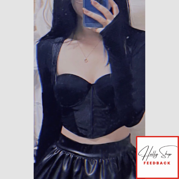 Áo corset thun tay dài có gọng  bra corset dài tay màu đen mẫu thiết kế sexy cao cấp HL009
