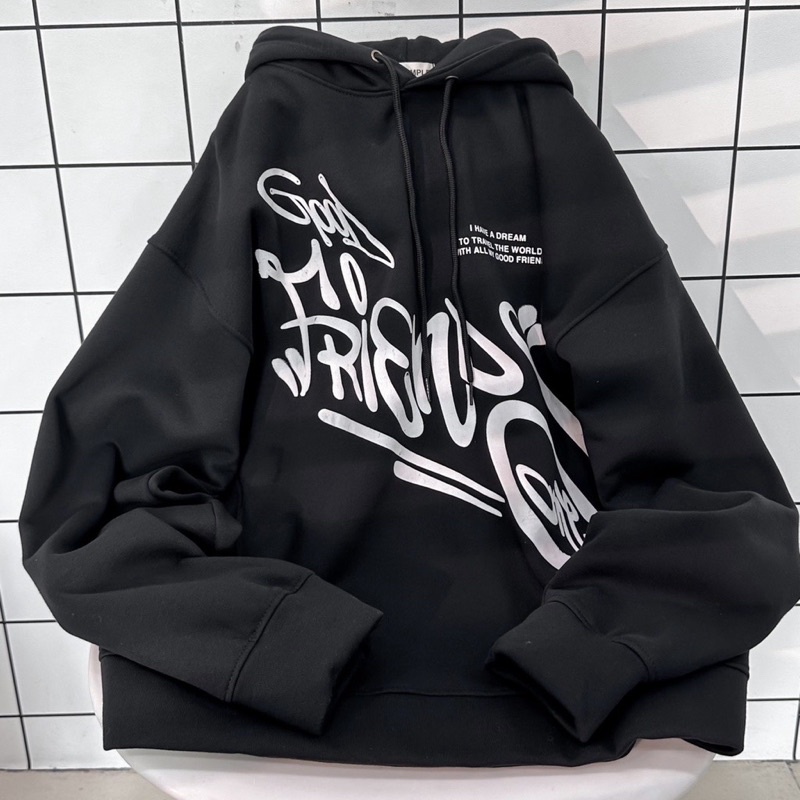 Áo Khoác Hoodie Nỉ Bông FRIEND màu XÁM 🏁 Nam nữ unisex/Áo hoodie có mũ form rộng Jaystoree 🖤