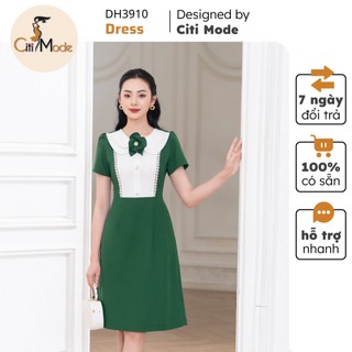 Đầm công sở CITI MODE FASHION thiết kế dáng A phối cổ sen trắng thêu hoa DH3910