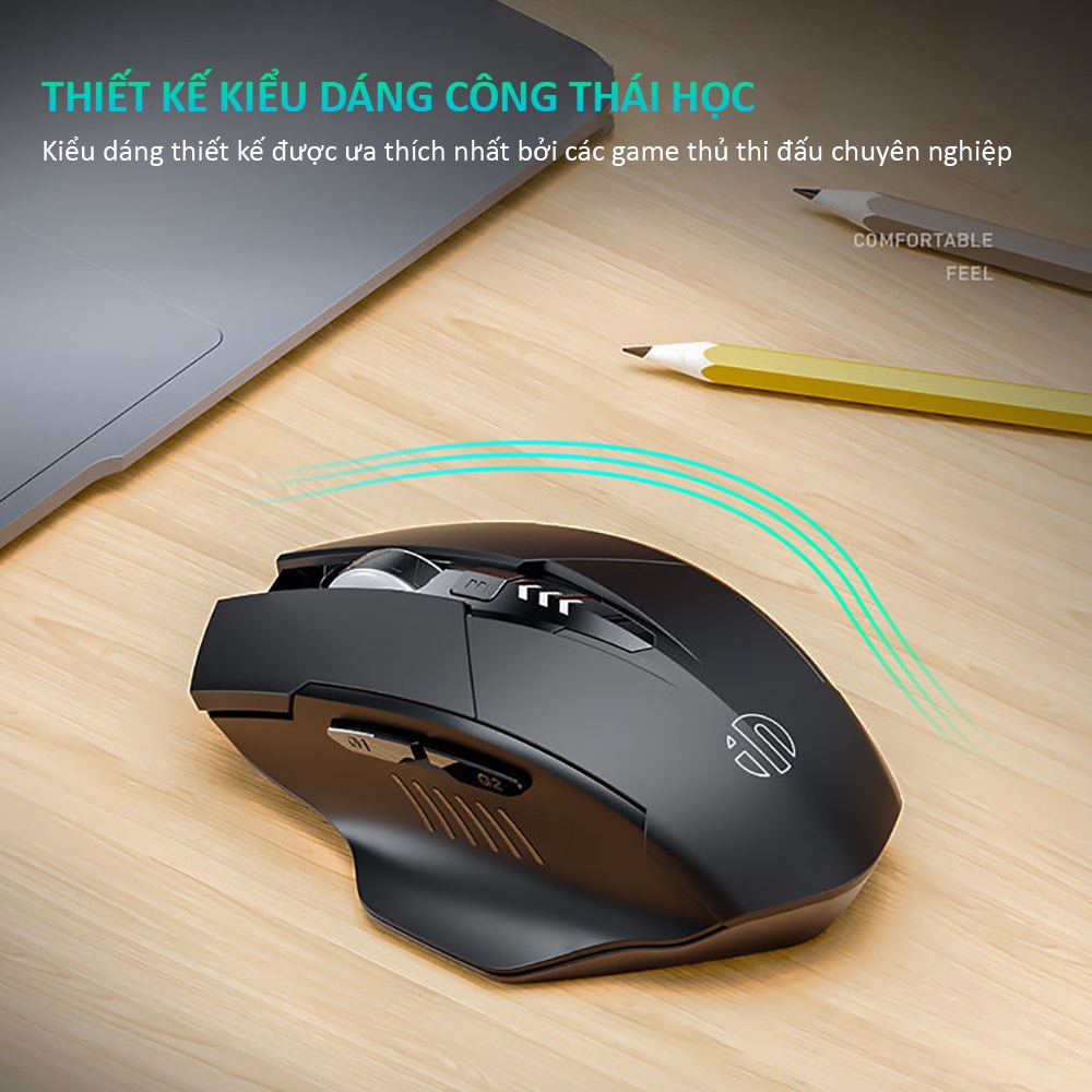 Chuột không dây bluetooth SIDOTECH M6PRO gaming tắt âm silent chống ồn công thái học laptop máy tính làm việc chơi game