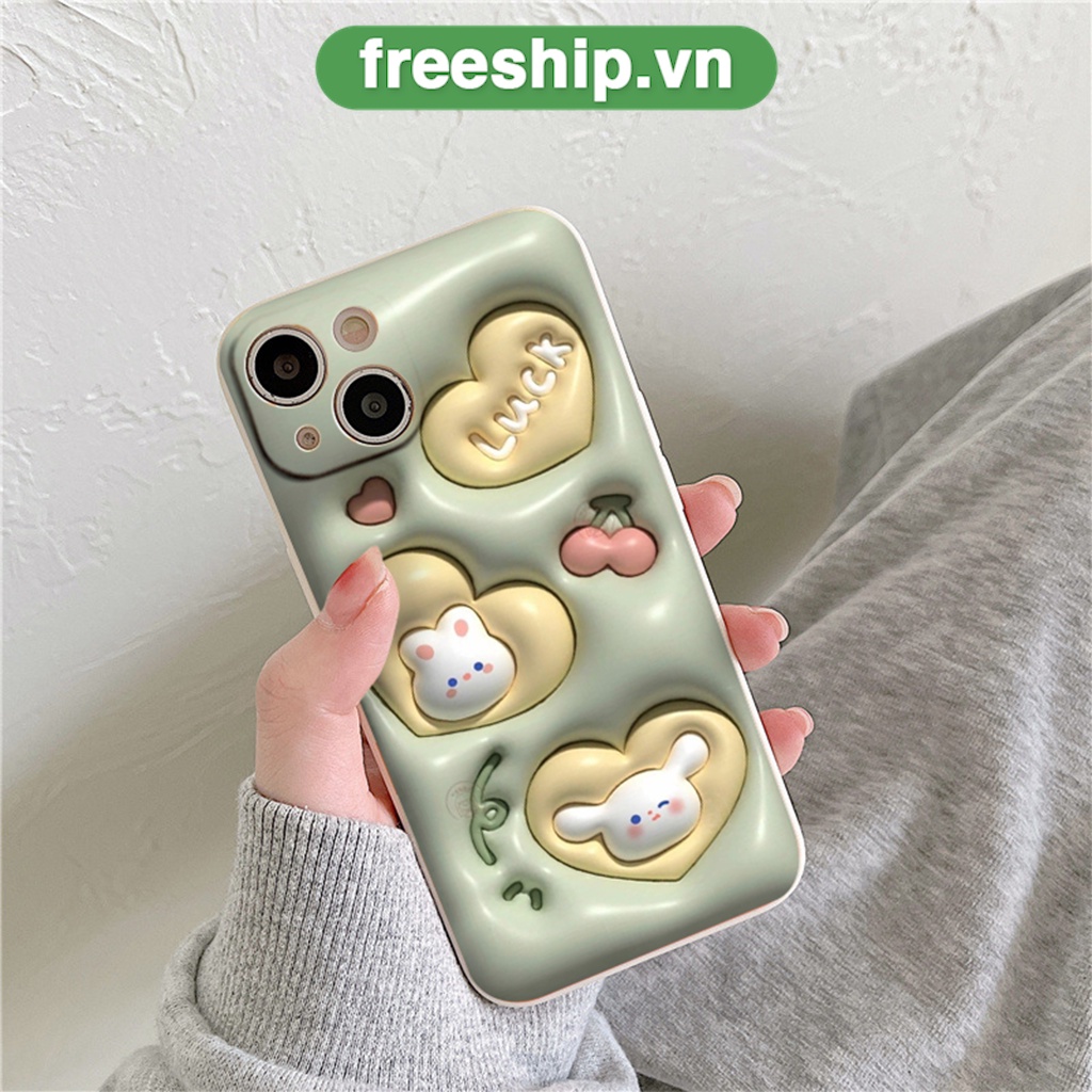 Ốp silicon iphone tim vàng thỏ luck ip 7plus 8plus x xsmax 11 12 13 14 pro max promax 11promax 12promax 13promax  e4119
