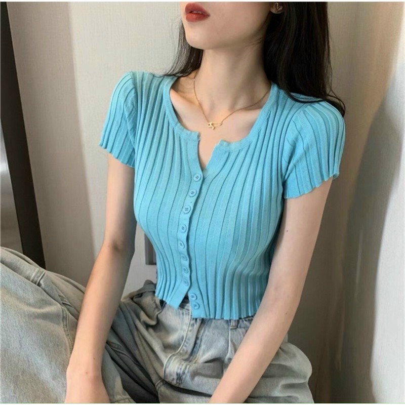 Áo Croptop Nữ, Áo Bèo Vạt Chất Dệt Kim Hàng Quảng Châu