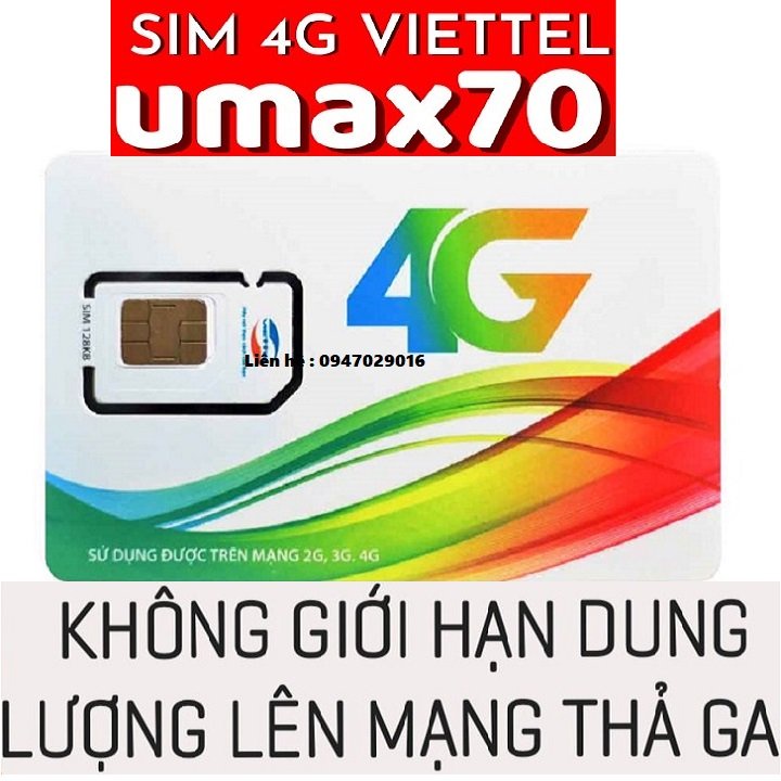 Sim VIETTEL Gói UMAX70 Tặng 1 TỶ GB/tháng Chỉ Mất 70K/Tháng- Sim max data tốc độ cao